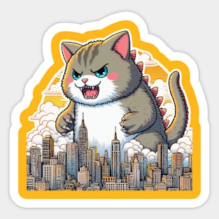 CatZilla Invading a town Sticker